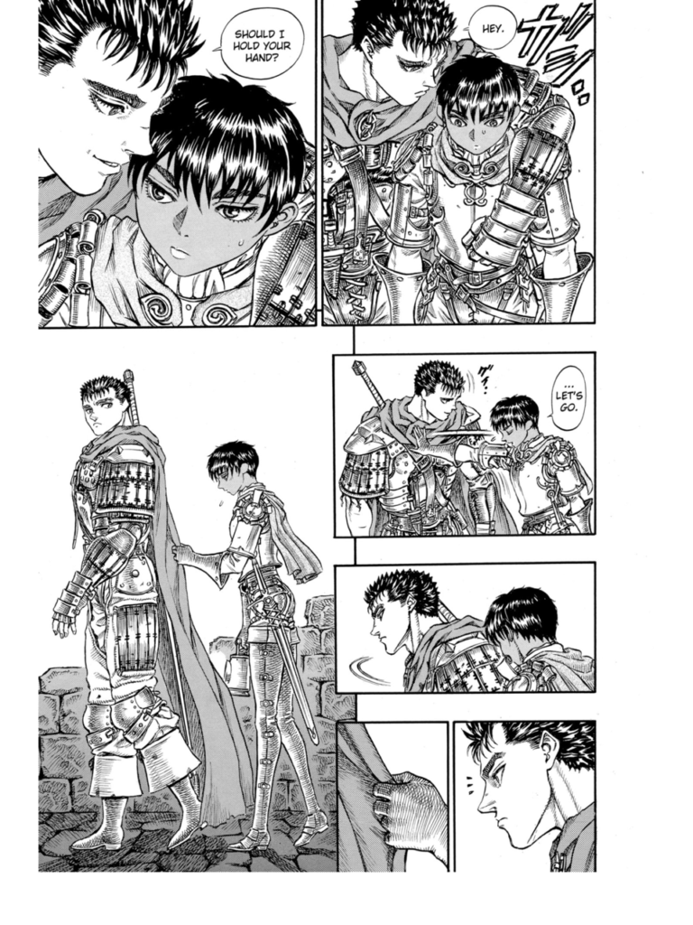 Berserk Manga Panel Guts Casca Holding Guts Cloak